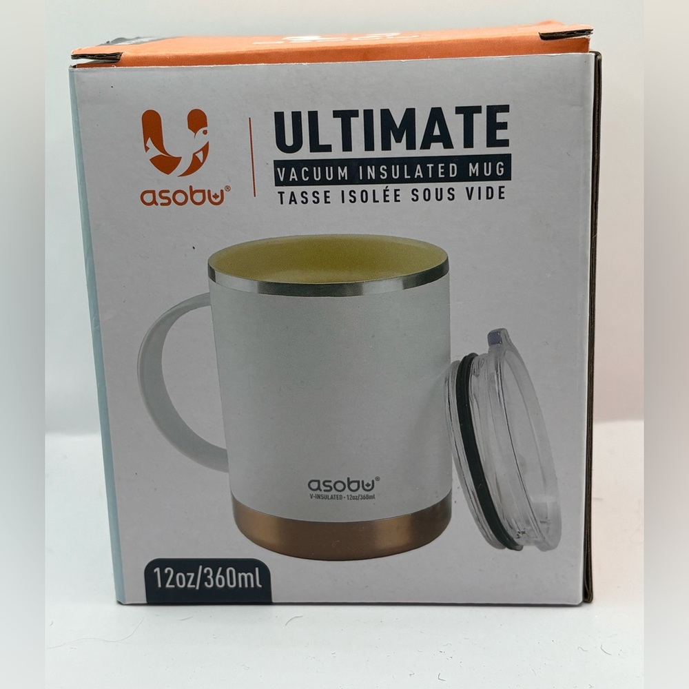 Asobu Ultimate Mug 12Oz Pure Ceramic Insulated Coffee Cup With Lid